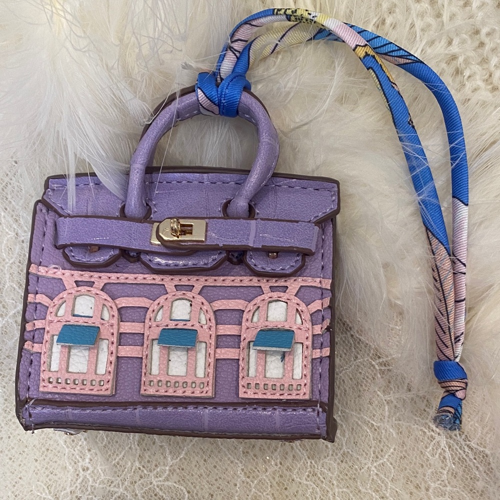 Lavender “Paris Window” Mini Bag Charm 3D Embossed Purse Keychain